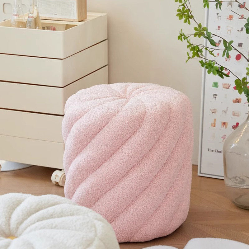 Contemporary Scandinavian Lambswool Round Vanity Stool For Bedroom