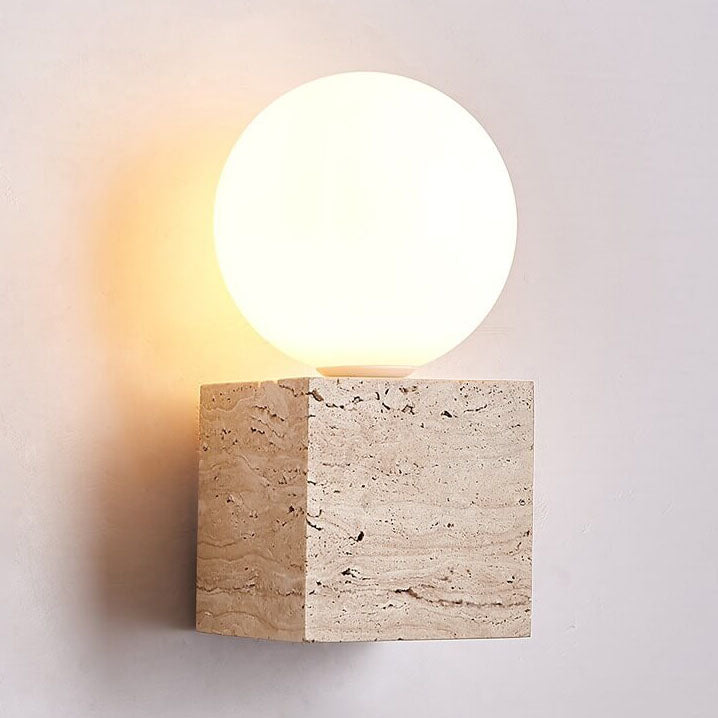 Modern Minimalist Round Ball Square Stone Glass 1-Light Wall Sconce Lamp