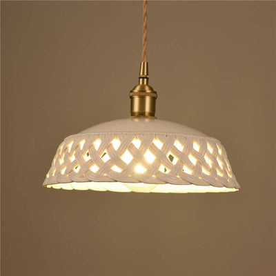 Nordic Minimalist Ceramic Hollow Design Dome Brass 1-Light Pendant Light