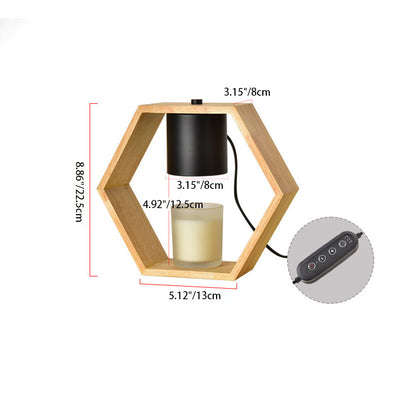 Lampe de table à 1 lumière hexagonale minimaliste moderne en métal et bois pour aromathérapie 