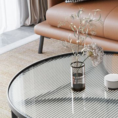 Contemporary Nordic Round Glass Top Iron 3-Leg Coffee Table For Living Room