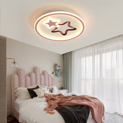 Contemporary Creative Round Star Cartoon Iron Acrylic LED Flush Mount Ceiling Light For Bedroom