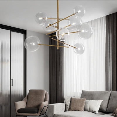 Modern Mid-century Magic Bean Glass Ball Iron Frame 6-Light Chandelier For Living Room