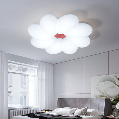 Contemporary Creative Cream Acrylic Petal Shape LED Flush Mount Ceiling Light For Bedroom