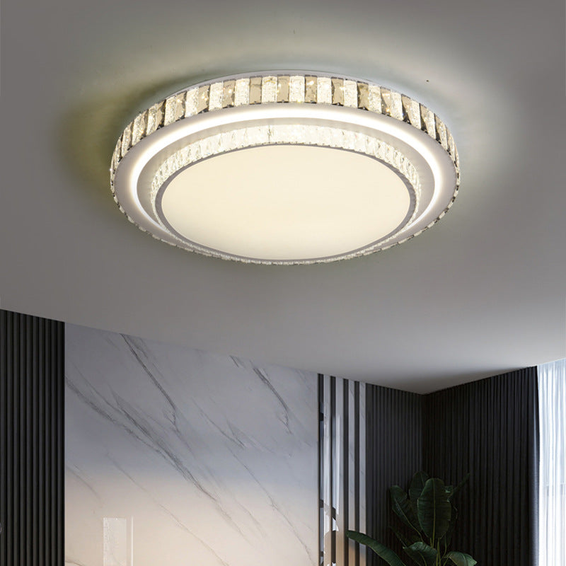 Modern Minimalist Round Acrylic Crystal Iron LED Flush Mount Ceiling Light For Bedroom