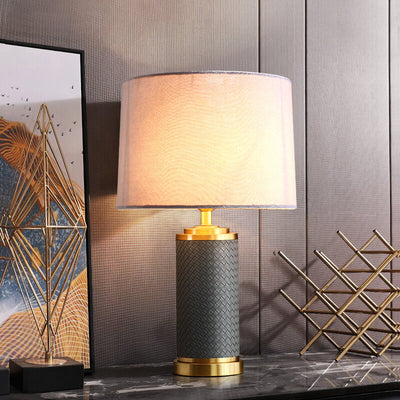 European Light Luxury Full Copper Fabric Lampshade 1-Light Table Lamp