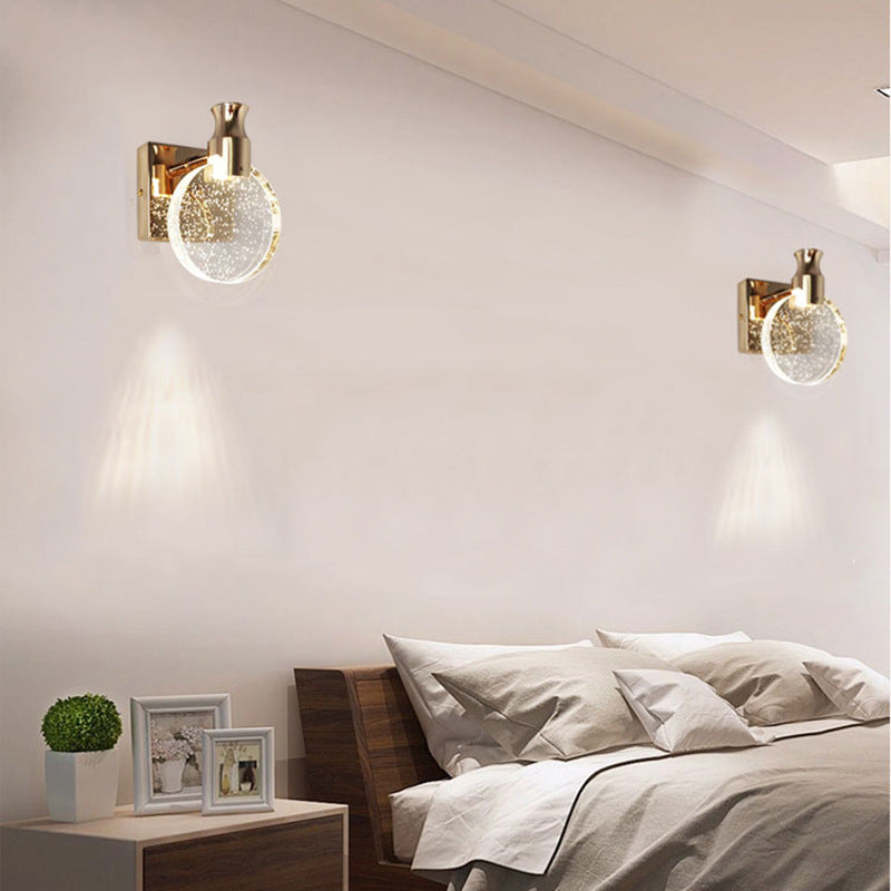 Contemporary Nordic Hardware Crystal Round LED Wall Sconce Lamp For Bedroom