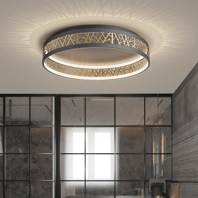 Modern Simplicity Iron Round Bird Nest Hollow Design LED Flush Mount Ceiling Light For Living Room