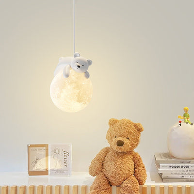 Contemporary Creative Resin Animal Rabbit Moon 1-Light Kids Pendant Light For Living Room