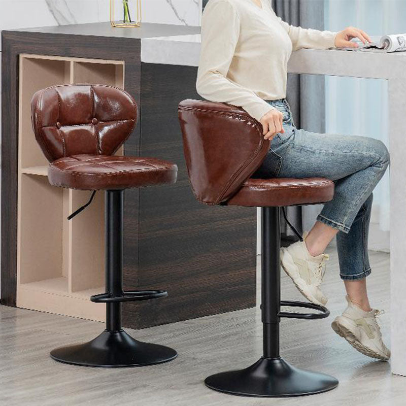 Tabouret de bar carré minimaliste moderne en cuir et métal avec dossier sans accoudoirs pour salle à manger 