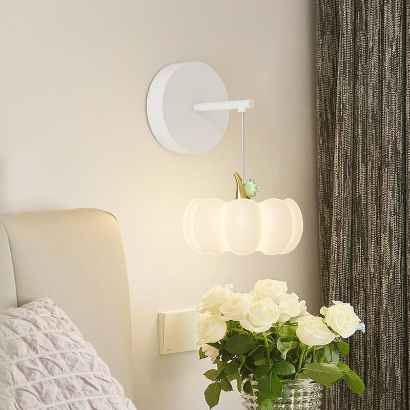 Modern Minimalist Pumpkin Shaped Disc Base Iron PE LED Semi-Flush Mount Lighting For Bedroom