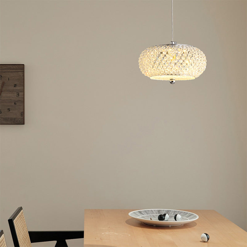 Modern Minimalist Oval Iron Crystal LED Pendant Light For Bedroom