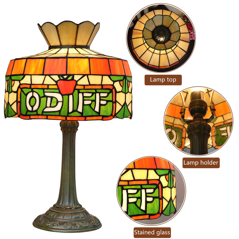 Traditional Tiffany Round Umbrella-Shaped Stained Glass Resin Iron 1-Light Table Lamp For Bedroom