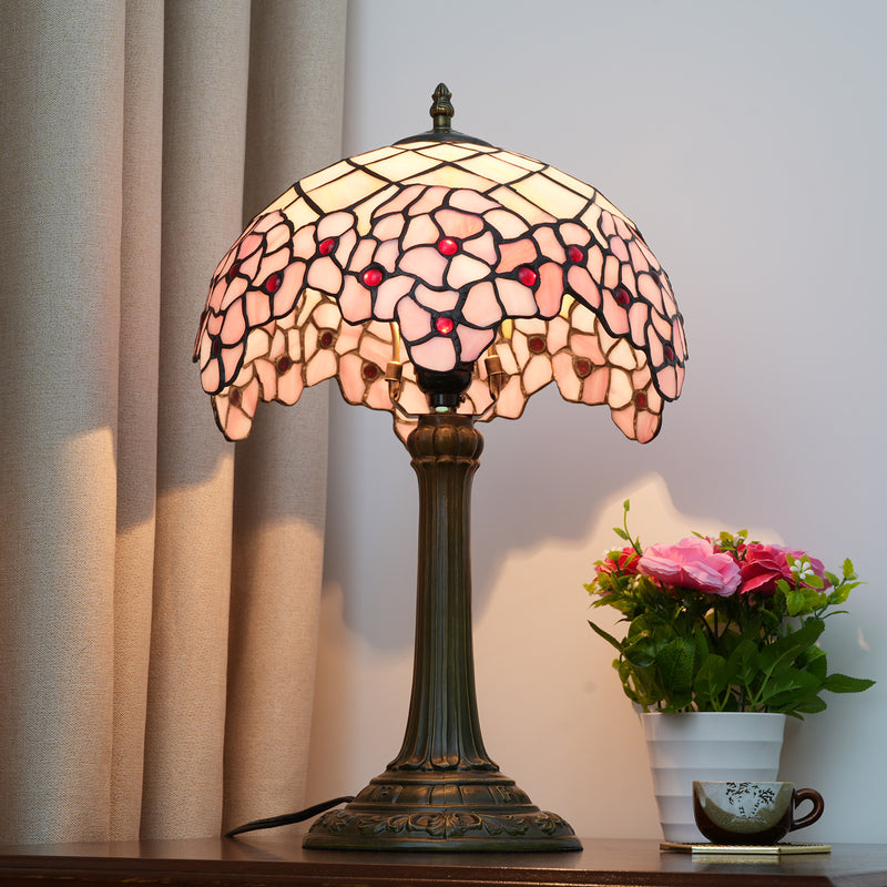 Traditional Tiffany Dome Sakura Aluminium Alloy Glass 1-Light Table Lamp For Bedside