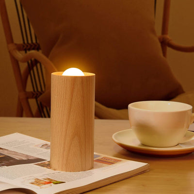 Modern Simple Wooden Cylindrical USB LED Table Lamp