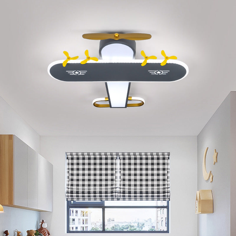 Contemporary Creative Kids Airplane Iron LED Flush Mount Ceiling Light For Bedroom