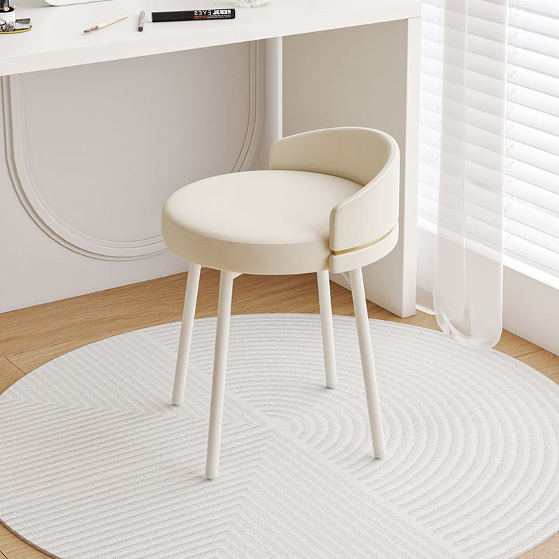 Modern Minimalist Round Cotton Linen Leather Iron Vanity Stool Low Backrest For Bedroom