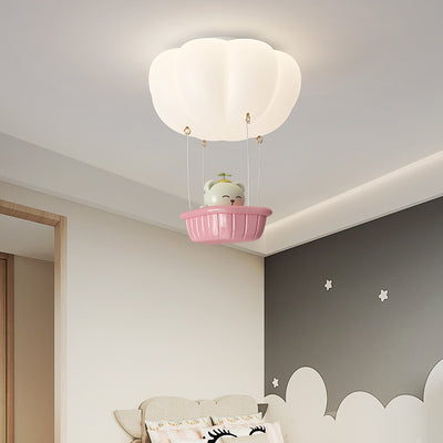 Modern Simplicity Kids PE Iron Pumpkin Hot Air Balloon Bear LED Flush Mount Ceiling Light For Bedroom