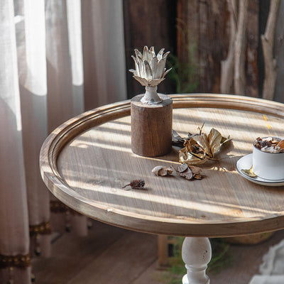 Modern Minimalist Round Wood Iron Coffee Table For Living Room