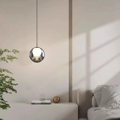 Contemporary Nordic Spherical Glass Bubble Iron 1-Light Pendant Light For Living Room