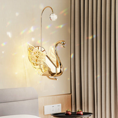 Modern Luxury Crystal Aluminum Acrylic Swan LED Wall Sconce Lamp For Bedside