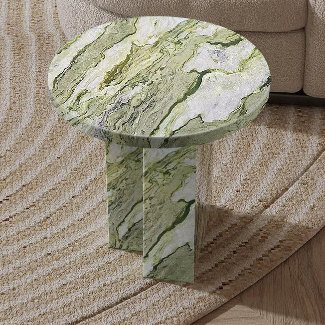 Modern Luxury Round Tabletop Natural Marble Side Table 3-Leg For Living Room