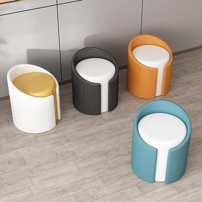 Modern Minimalist Leather Wood Sponge Round Cylinder Vanity Stool Backrest For Bedroom