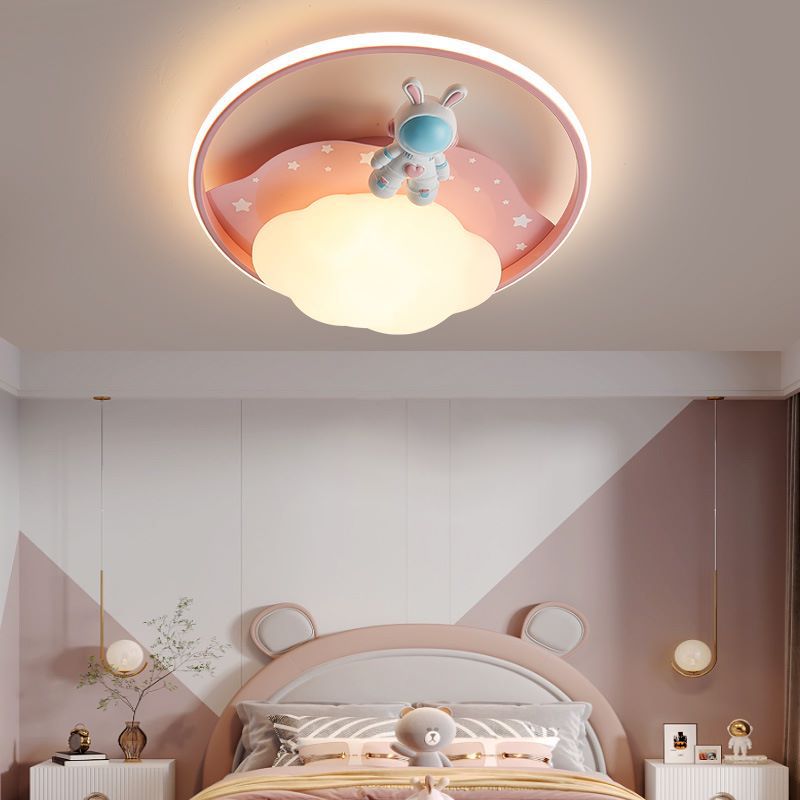 Contemporary Creative Resin Cartoon Airplane Rabbit Iron LED Kids Flush Mount Ceiling Light For Bedroom