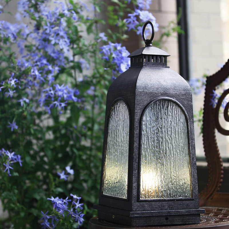 Lampe de poteau en verre avec cadre en aluminium rétro européen, lumière de paysage de pelouse extérieure à 1 lumière 