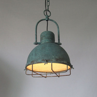 Traditional Rustic Distressed Iron Semicircular Shade 1-Light Pendant Light For Dining Room