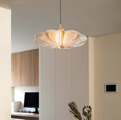 Modern Minimalist Round Flower Petal Carbon Steel Aluminum Acrylic LED Pendant Light For Bedroom