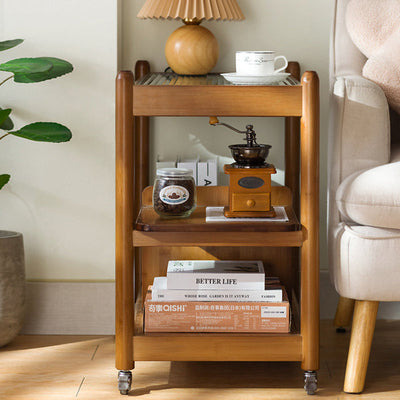 Modern Simplicity Rectangular Glass Top Wood Frame Side Table 2-Tier For Living Room