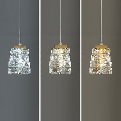 Modern Luxury Stainless Steel Crystal Irregular Column LED Pendant Light For Living Room