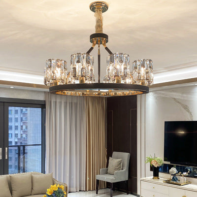 Modern Luxury Cylinder Round Iron Crystal 6/8 Light Chandelier For Living Room