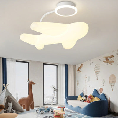 Modern Simplicity Kids Iron PE Airplane LED Semi-Flush Mount Ceiling Light For Bedroom