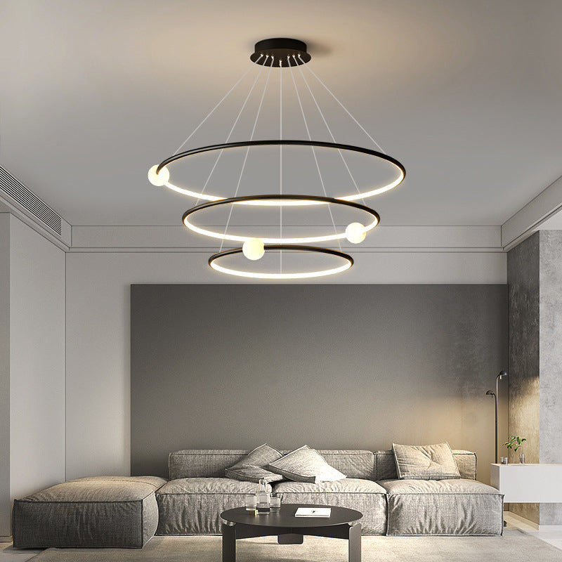 Modern Minimalist Multi Tier Circle Aluminum Iron Silicone LED Chandelier For Living Room