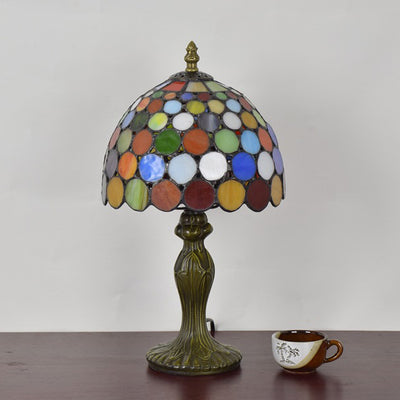 Traditional Tiffany Dome Aluminum Glass 1-Light Table Lamp For Living Room