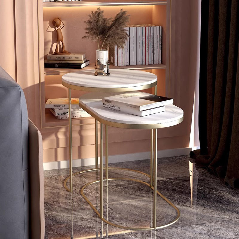 Contemporary Luxury Oval Sintered Stone Top Nesting End Table For Living Room