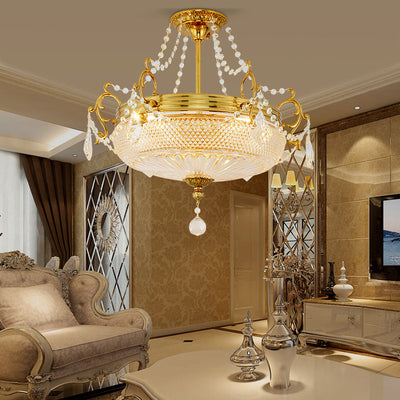 Modern Luxury Round Copper Crystal 3-Light Semi-Flush Mount Ceiling Light For Living Room