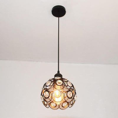 Modern Minimalist Round Dome Iron Crystal 1-Light Pendant Light For Living Room