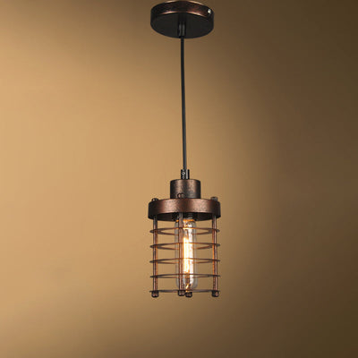 Contemporary Industrial Cylinder Hollow Out Iron 1-Light Pendant Light For Living Room