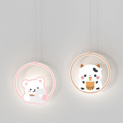 Modern Simplicity Kids Aluminum Iron Acrylic Circle Bear Cow LED Pendant Light For Bedside