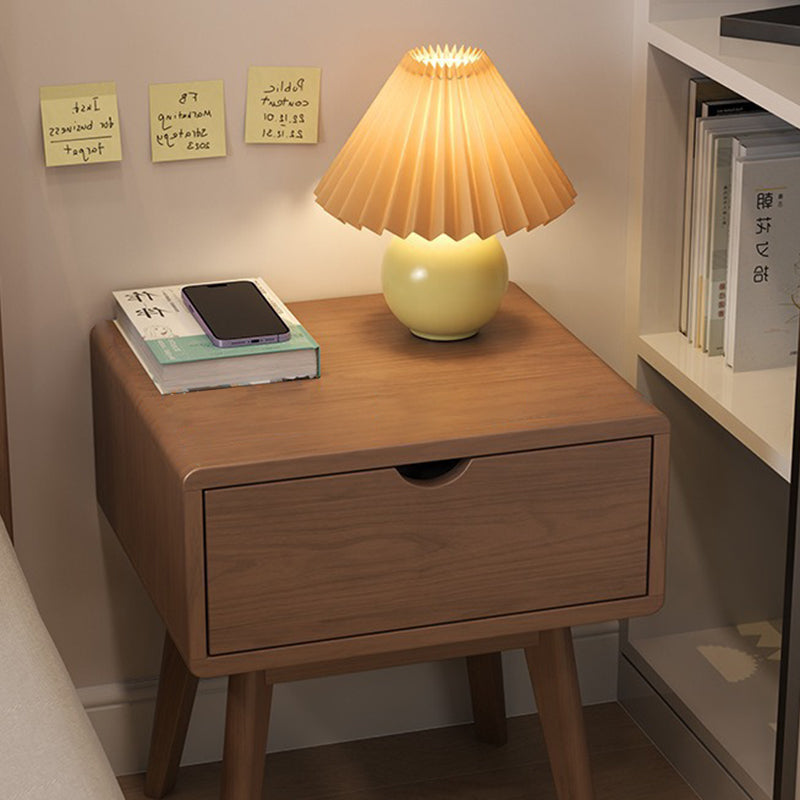 Modern Simplicity Square Cubic Rectangular Rubber Wood Nightstand 1/2 Drawer For Bedside