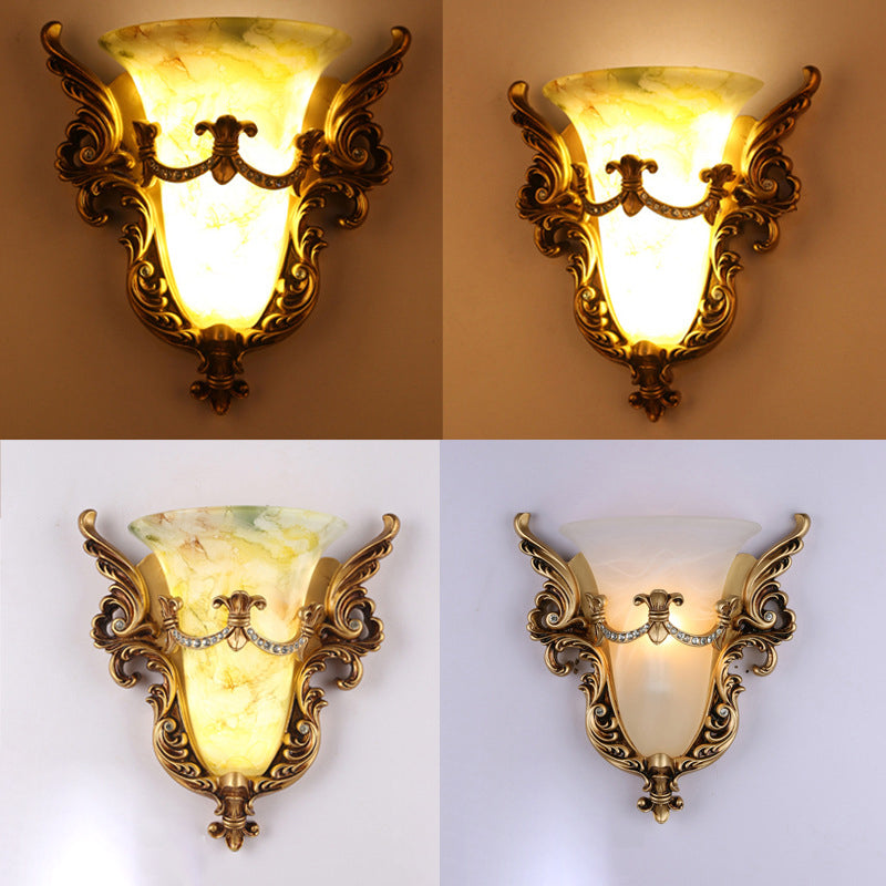 Traditional European Wings Cup Resin Glass 1-Light Wall Sconce Lamp For Bedroom