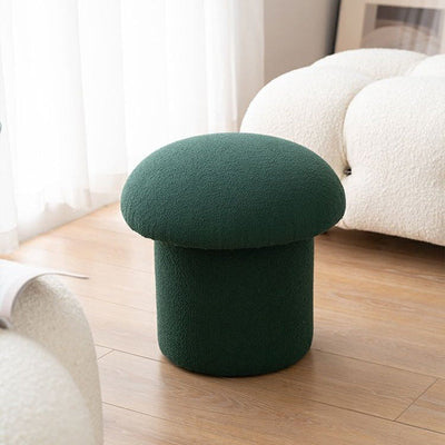 Contemporary Scandinavian Lambswool Cotton Hemp Sponge Wood Round Mushroom Vanity Stool Backless For Bedroom