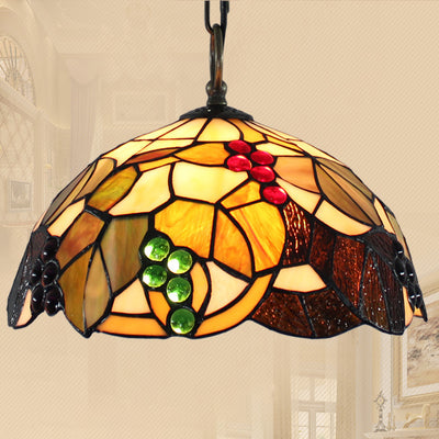 Traditional Rustic Flower Shaped Iron Copper Glass 1-Light Pendant Light For Living Room