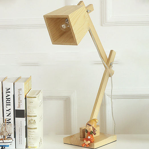 Traditional Japanese Solid Wood Trapezoidal Adjustable 1-Light Table Lamp For Study