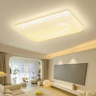 Modern Minimalist Cream Rectangle Iron PVC LED Flush Mount Ceiling Light For Living Room