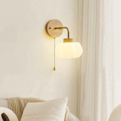 Traditional Japanese Clouds Solid Wood Iron PE 1-Light Wall Sconce Lamp For Bedroom