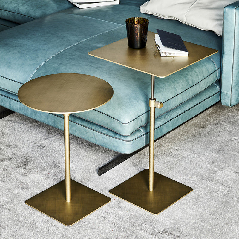 Modern Minimalist Round Square Stainless Steel End Table Height Adjustable 1-Tier For Living Room